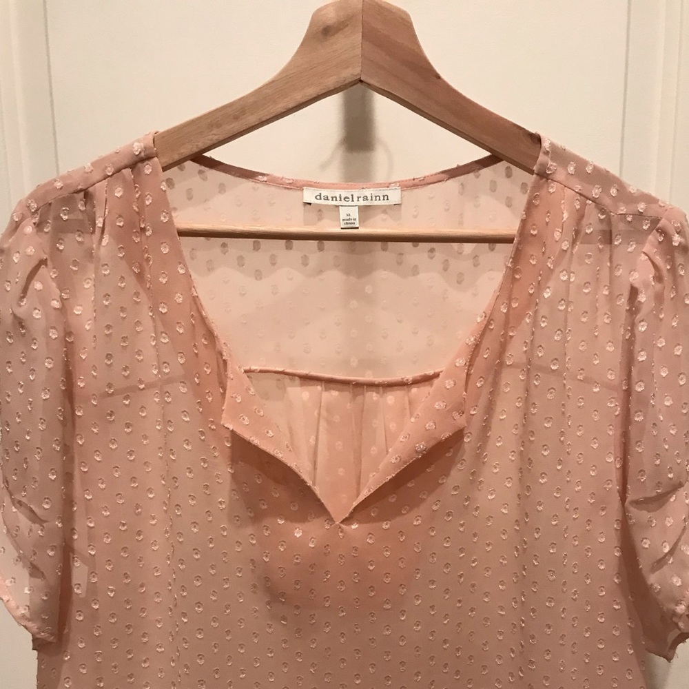 Daniel Rainn Pleated Sleeve Split Neck Blouse